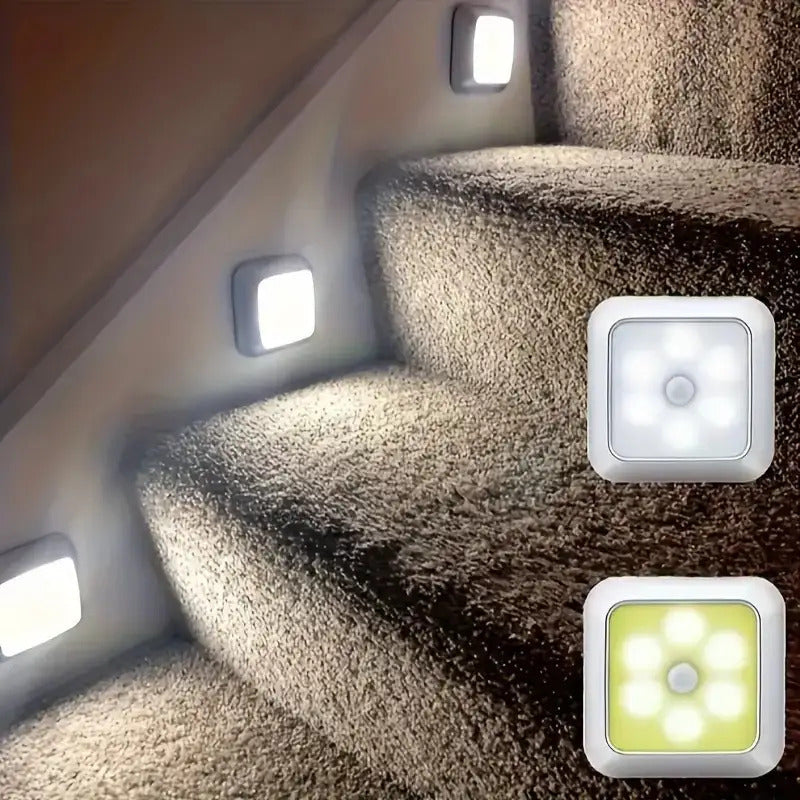 NEW 6-LED Bead Motion Sensor Smart Wireless Night Light. 3m Detection Range, Double-sided Adhesive Installation, No Drilling Required. Suitable for Stairs, Car Compartments, Cabinets, Bedside, Hallways, Kitchens, Etc. Battery