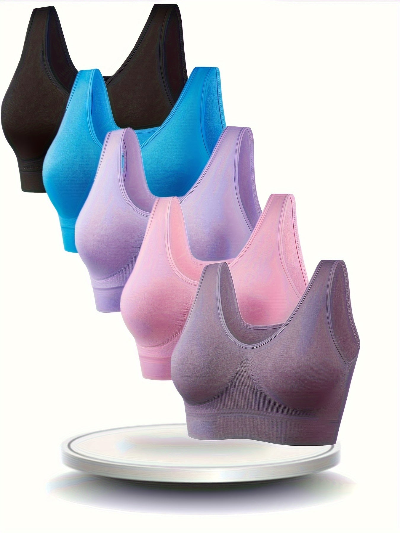 5 PCS Set XL-5XL Plus Size For Big Girls and Curvy Ladies No Padding/Underwire s Bras - Full-Coverage backless & Gymnastics Bras, Medium-Elasticity Sleeveless for (No Chest Pads, No Underwire) - Hand Washable for Lifestyles 5