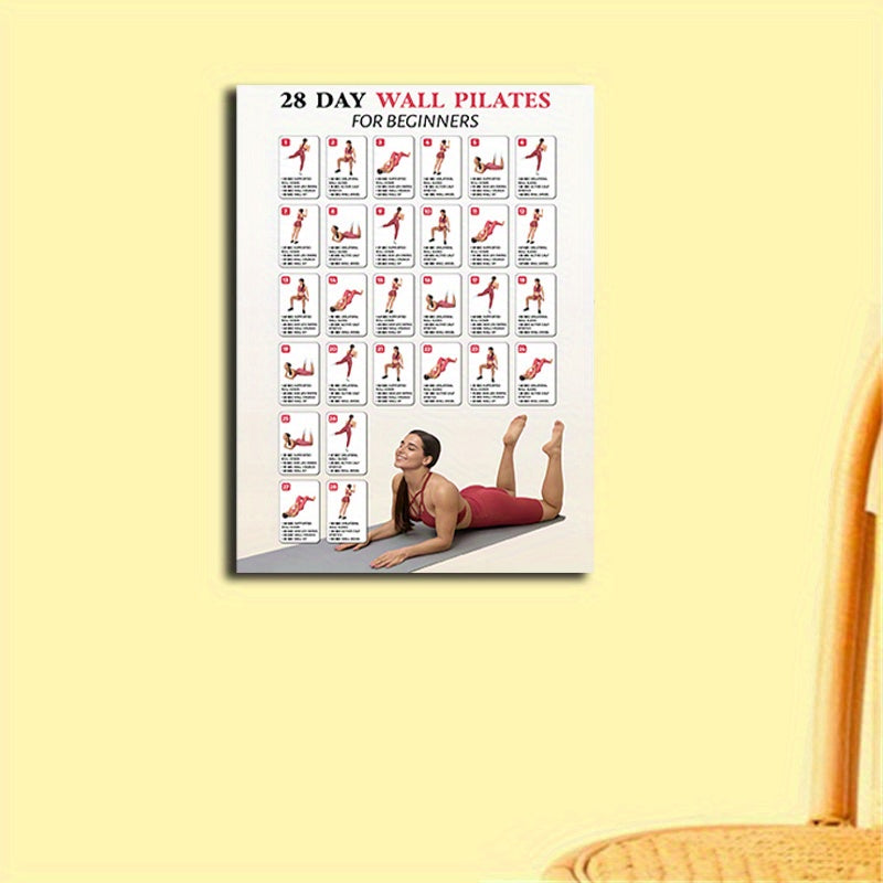 NEW 2 PCS Set 28 Day Wall Pilates for Beginners Yoga Guide with Step-by-Step Illustrations, Ideal for Home, Gym, Studio Decor, Bedroom & Study Room, Beginner Yoga Guide |Educational Wall Art, Pilates Equipment