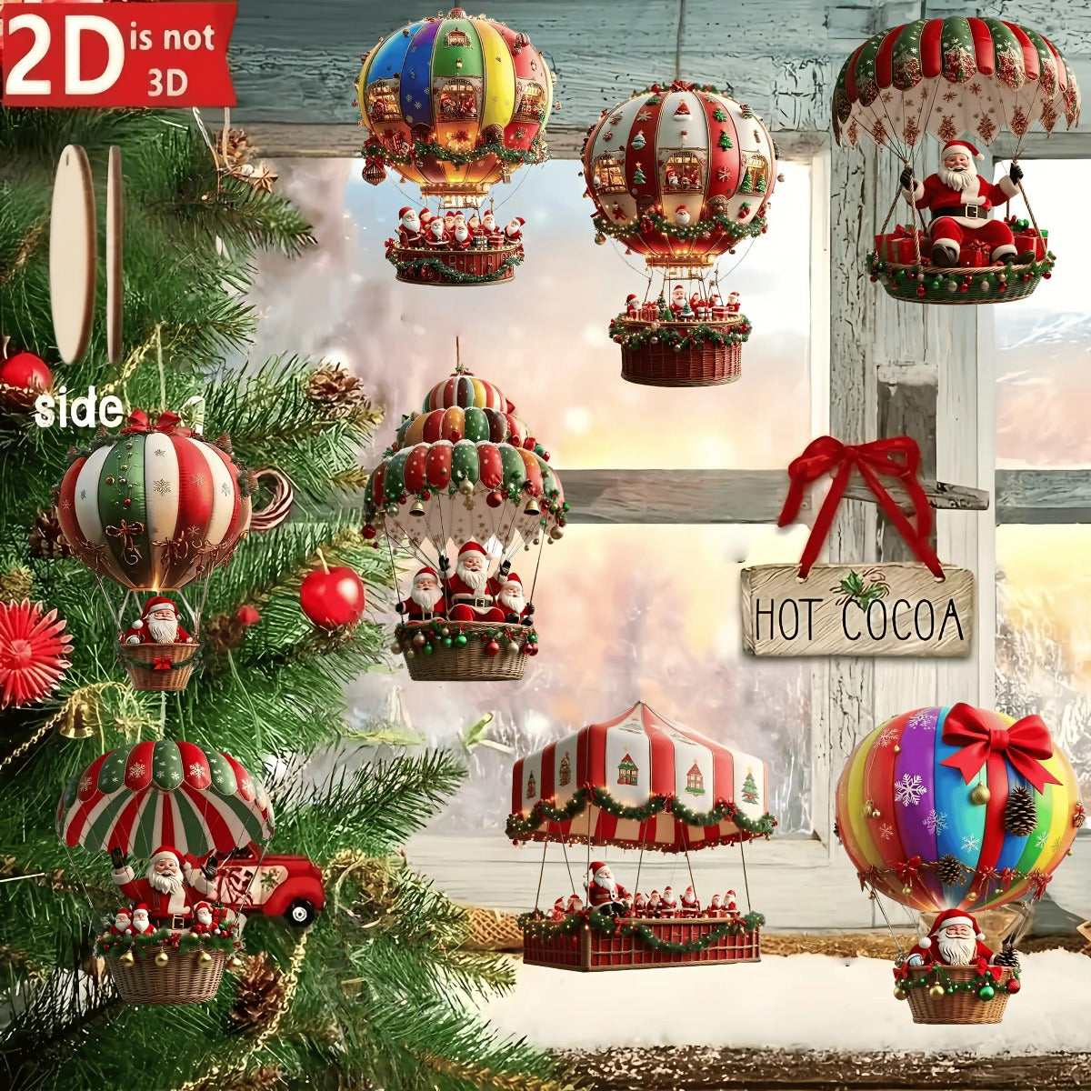 2D Flat, 10pcs 2D Santa Claus Parachute Series Handmade Wooden Hanging Christmas Ornaments|Perfect Holiday Gift|Home & Garden Decoration|Christmas Tree Ornaments|Santa Decoration|Claus Ornaments|Christmas Decorations|Tree Han
