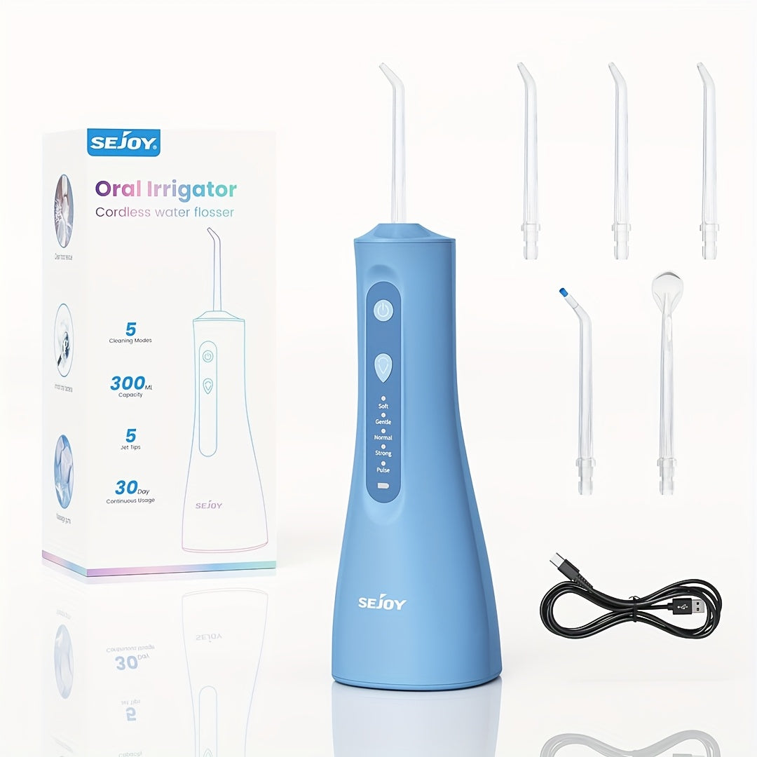 Water Dental Flosser for Teeth Cleaning, Cordless Portable Rechargeable Oral Irrigator, Teeth Deeply Cleaning, 4 Modes 5 Jet Tips Powerful Battery Water Teeth Cleaner for Home Travel
