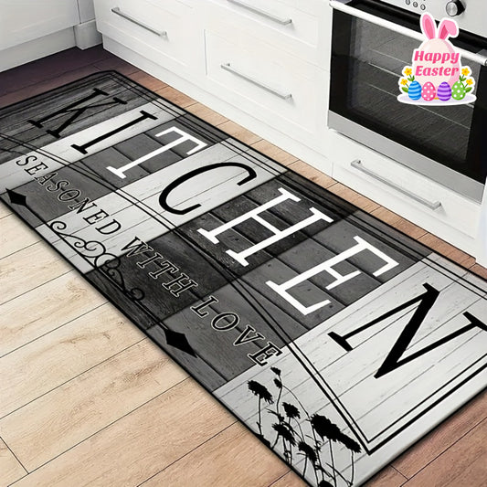 Extra Long Kitchen & Dining Mat | Modern & Italian Text Design, Machine Washable, Durable Polyester, Easy-Clean Rectangular Floor Mat for Kitchen, Living Room, Laundry Room