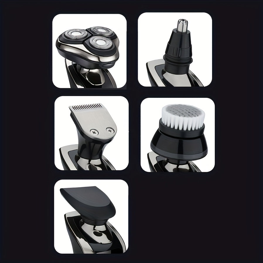 Rechargeable 3-Head lectric Shaver for Men, standard or Multi-Functional Grooming Kit withOptional Nose/Sideburn Trimmer & Cutting Head, suitable for Men's Shaving, Kids' Haircutsand Women's Body Hair Trimming