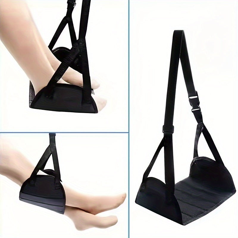 Airplane Travel Black Footrest Portable Adjustable Strap for Travel Lightweight Desk Hammock Leg Rest for Airplanes, Offices, Outdoors, and Cars.