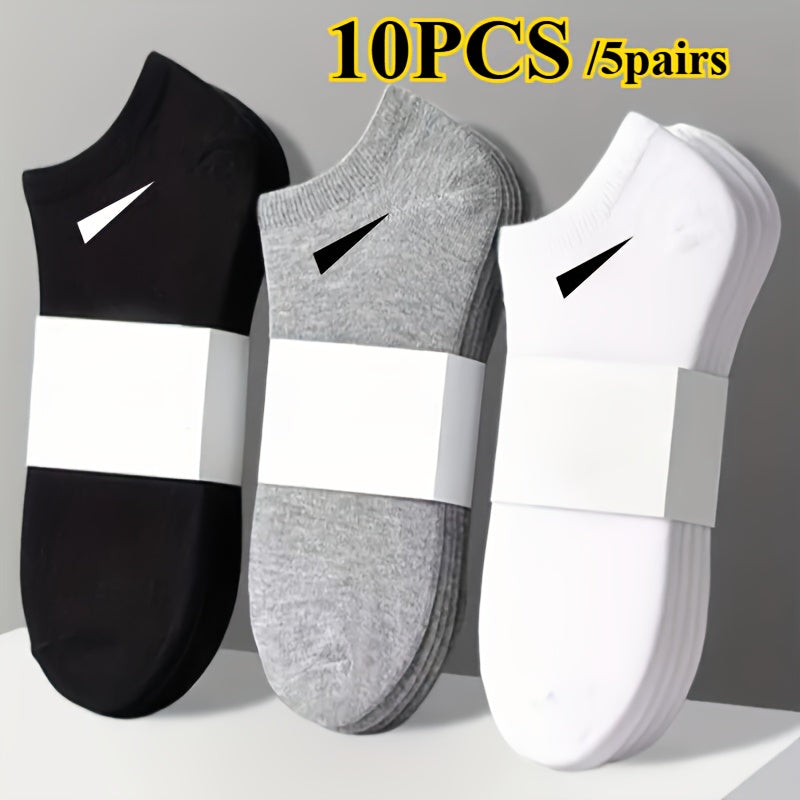 10 PCS/5 Pairs Set Women's Casual Plain Socks, Breathable And Comfortable Sweatproof And Odor Proof Low Top Ankle Socks, Four Seasons Women's Socks, Simple Design, Comfortable Experience, Casual Socks Make It Easy for You to