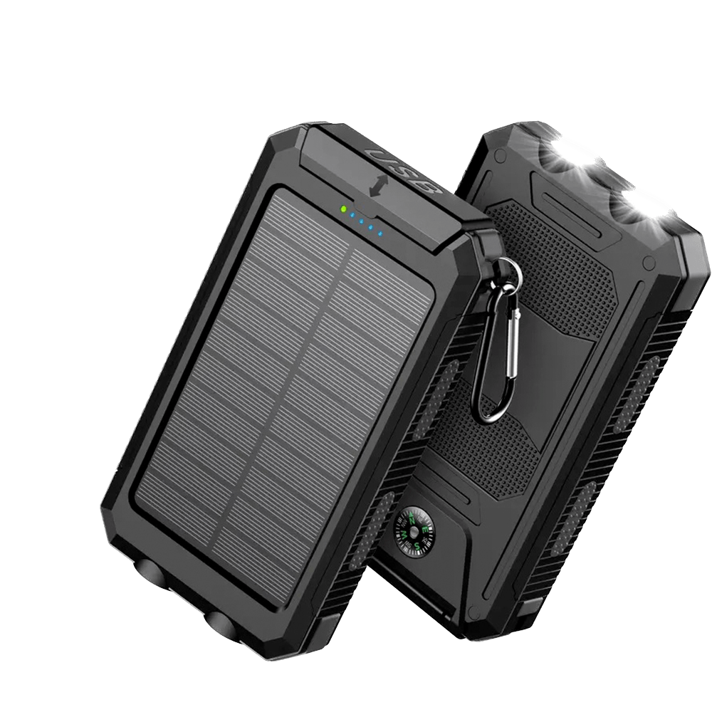2 PCS Set 20000mAh Portable Emergency Solar Power Bank, Portable Survival Solar Mobile Phone Charger, Camping External Battery Charger for Mobile Phones, 2 USB/ LED Flashlights with Compass for Outdoor Activities