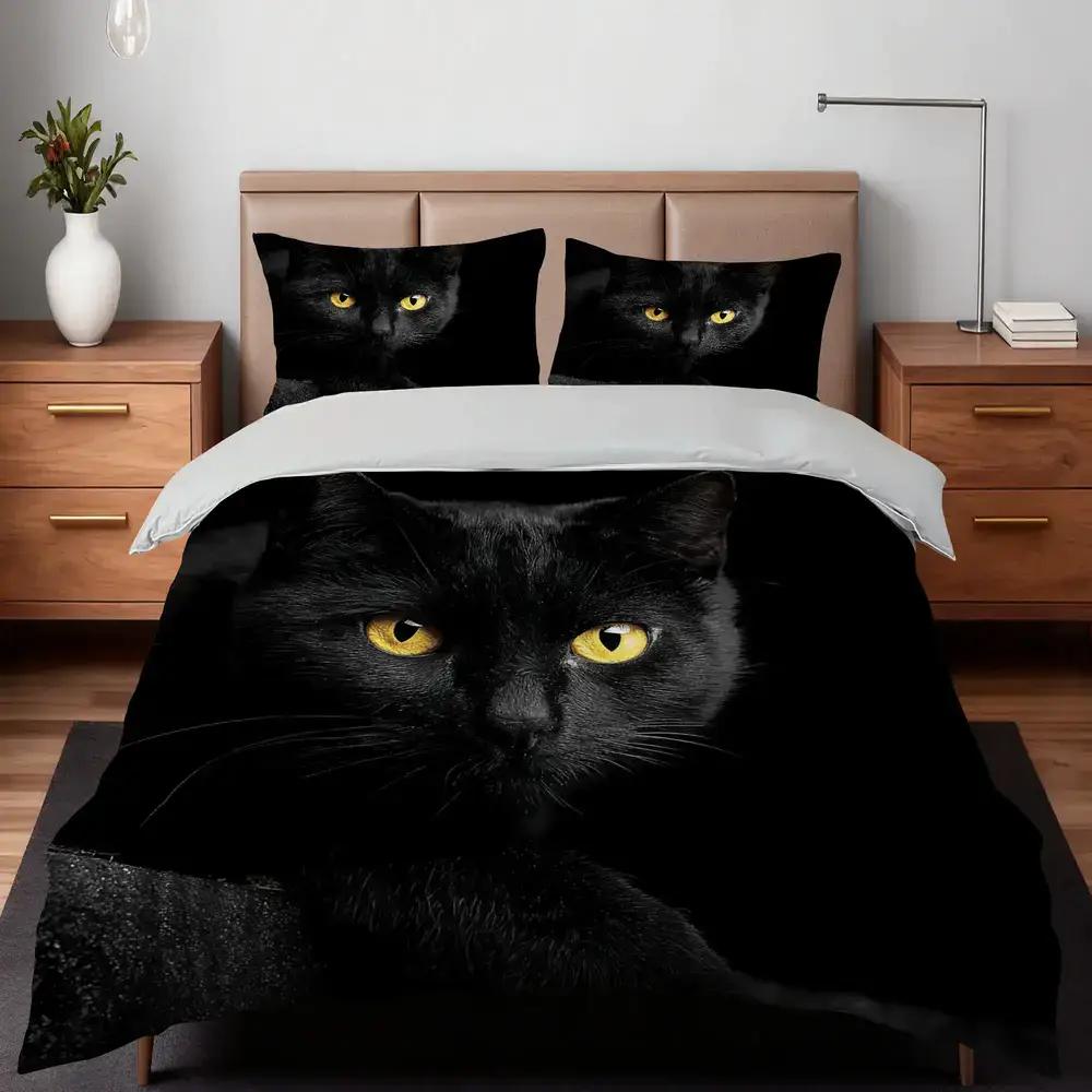 3 PCS Set 260x230cm 1 Duvet Cover + 2 Pillowcases (No Filling), Pet Photography Contest Theme, Cute Pet Day Bedding, Suitable for 8 Indoor Products, Between Black And White, Light And Dark Contrast, Contrast Edge