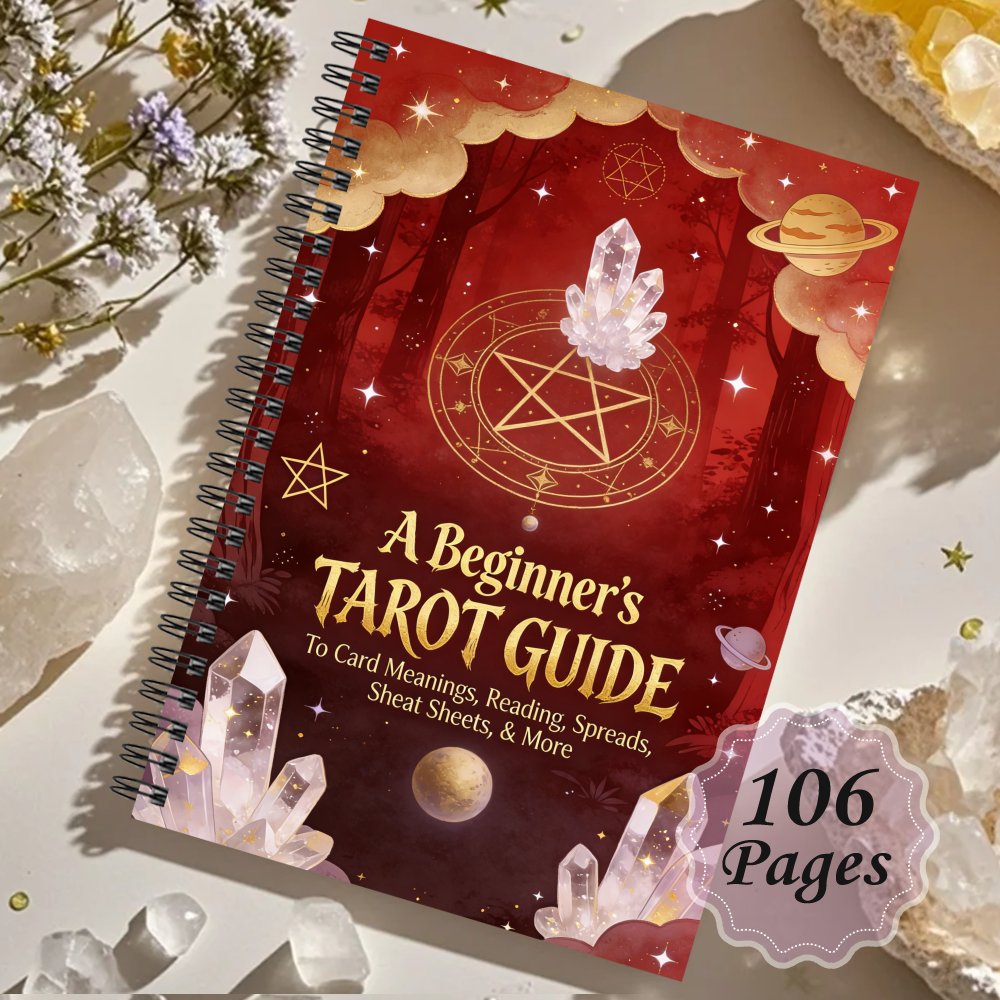 Beginner's Tarot Guide & Tarot Reading: to Card Meanings, Reading, Spreads, Cheat Sheets, & More, A Guided Workbook with Crystals, Celestial Symbols, Enchanted Forest for Easy Intuitive Spiritual Practice, Notepads