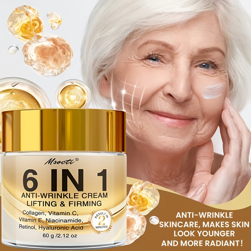 NEW 6-in-1 Instant Firming and Lifting Cream Deeply Moisturizes, Smooth Dry Skin, Enhances Radiance and Elasticity, Skincare, Makes Skin Look Younger, Contains Retinol, Hyaluronic Acid, Niacinamide, Vitamin C-E, Collagen, 60g