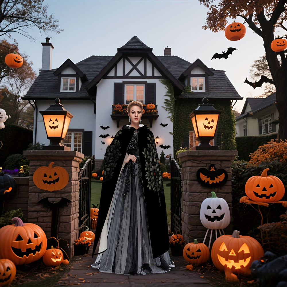 Women's Gothic Witch Cape Robe Costume - Long Flowing Dark Robe with Heart Tree & Pentagram Design, Flowing Cape - Heavy-Duty Fabric for Cosplay, Themed Parties, Medieval/Fantasy Events - Magical Attire for Wiccan & Witchy Ev