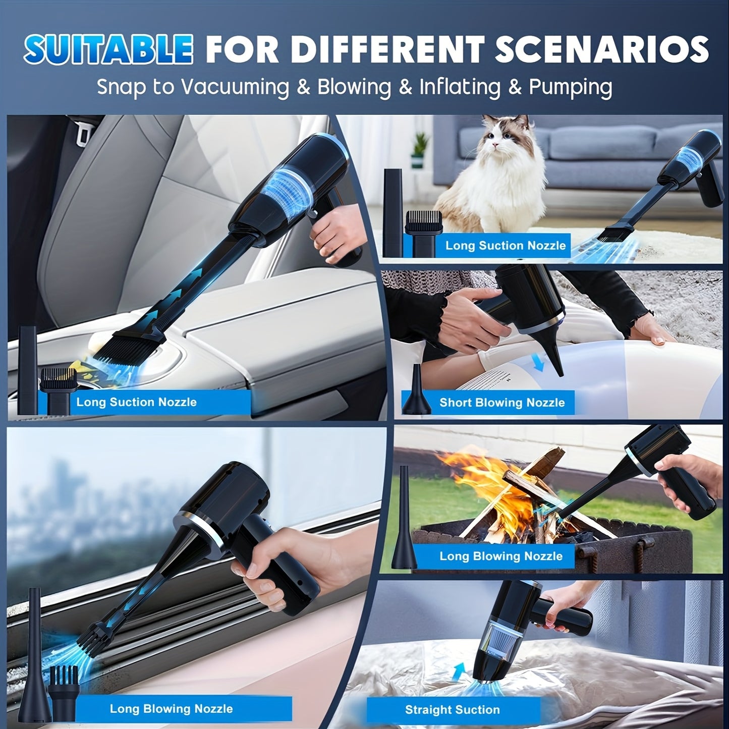 NEW Arrivals Car Vacuum 15000Pa Powerful Suction Handheld Portable with Fast Charging, - Cord-Free Operation, Quiet 80dB, Flat Suction Head & Crevice for Car,, Pet Hair Removal, Car Interior Cleaning ( Charging
