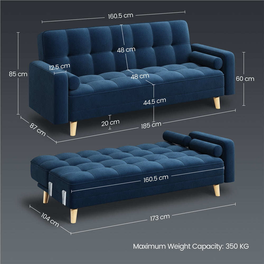 Office Living Room Convertible Sofa Bed, Sofa Bed Velvet Convertible Sofa Bed 3 Seater Futon Sofa Bed with 2 Bolster Pillows and 3 Adjustable Back Angles for Apartments, Dens, Guest Rooms, Spare Rooms, Offices, and Lounges, M