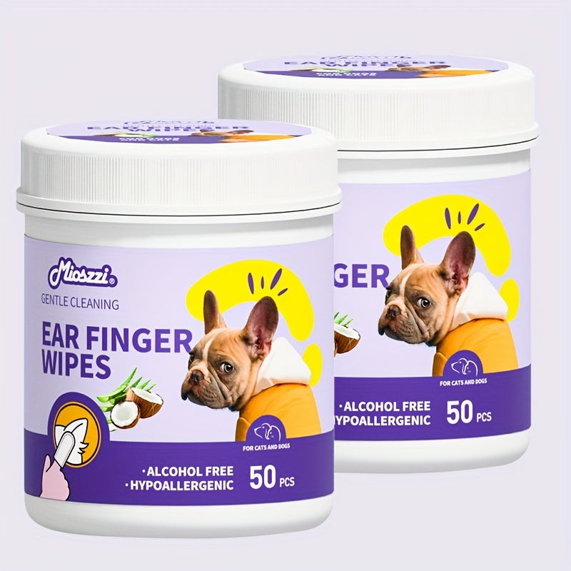 2 Packs Set Dog Ear Coconut Cleaner Wipes | Finger Wipes for Dogs - Cleaning, Soothing, Deodorizing, Itch Relief - Coconut Scent, All Breed Sizes