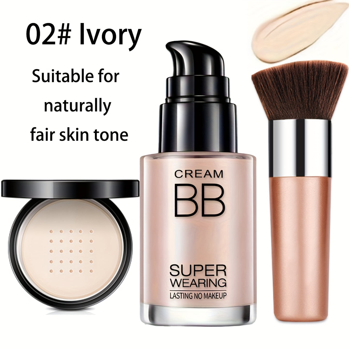 Flawless Face Makeup Kit- BB Cream & Makeup Powder & Brush, Includes Full Coverage Foundation, Moisturizing BB Cream, Waterproof Loose Setting Powder, Brush And Makeup Sponge, Hydrating Formula, Seamless Concealer, Longwear H