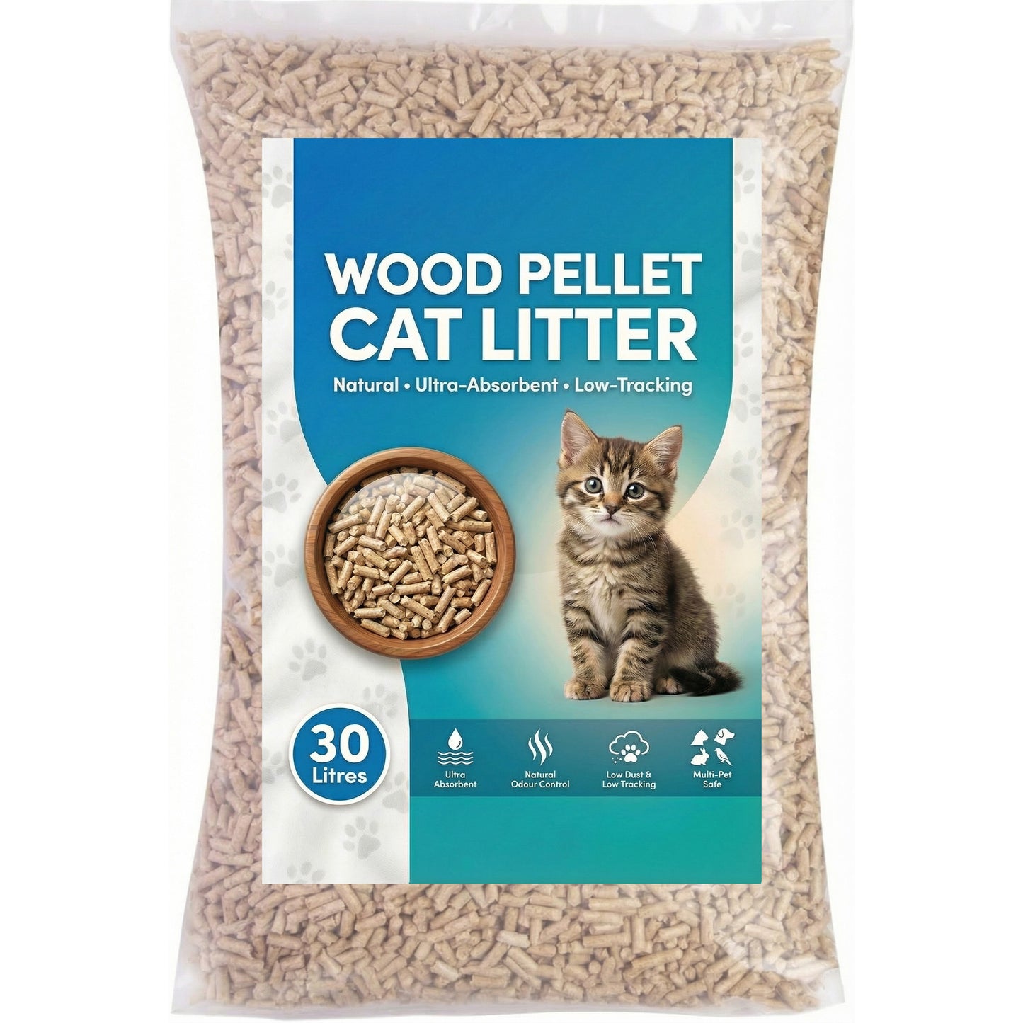 30L Premium Cat Litter - Ultra Absorbent Wood Pellets, Natural Fresh Scent - Soft Bedding for Comfort, Odor Control - Made from Virgin Wood - Scandinavian Timber Aroma