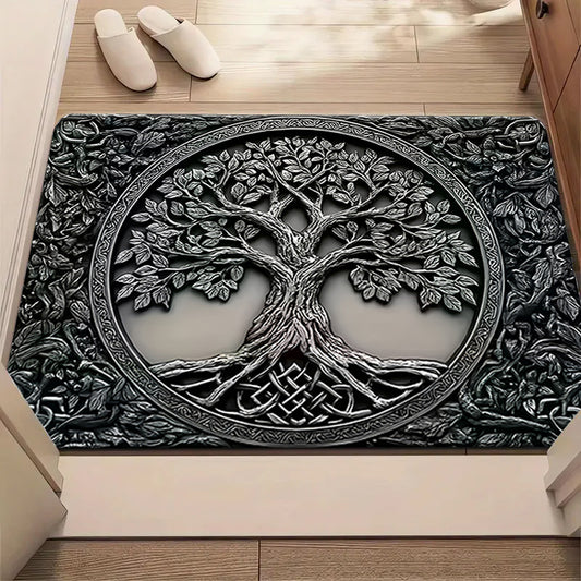 A *CELTIC TREE OF LIFE* Doormat, Featuring a Non-Slip Design, Washable for Outdoor Use, Suitable for Cottages, Porches, Kitchens, Garages, Offices, Patio Decor, Home Decoration, Hallway Non-Slip Carpet, Indoor Rug, And Washab