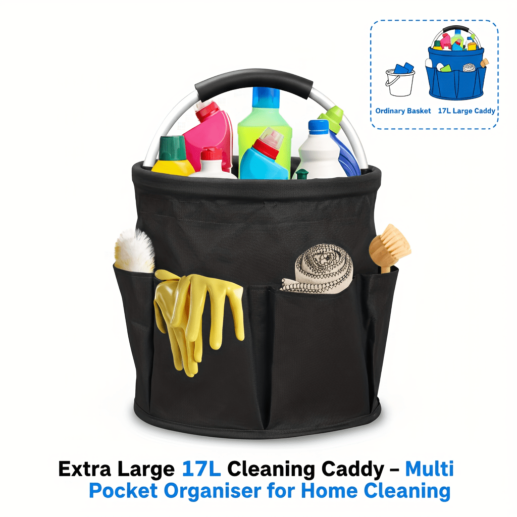Blue/Gray Color Large 17L Large Capacity Cleaning Bucket Caddy With Handle Multi Pocket Cleaning Canister Organizer Basket For Home Cleaning Supplies