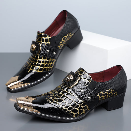 3 Colors UK Size Men's Luxury Checkered Patchwork Upper, Leather Shoes Vintage British Style Additions, Mid-Heel Slip-On, Suitable for Commuting And Business Trip Male Footwear Apparel Supplies