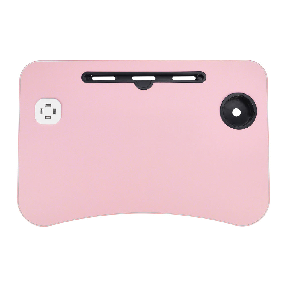 NEW Arrivals Modern Design Folding Laptop Desk with Cup Holder & Tablet Slot - MDF Board & Metal Frame, Anti-Slip Stable for Work/Bed/Dining, Pink, 60×40×26cm