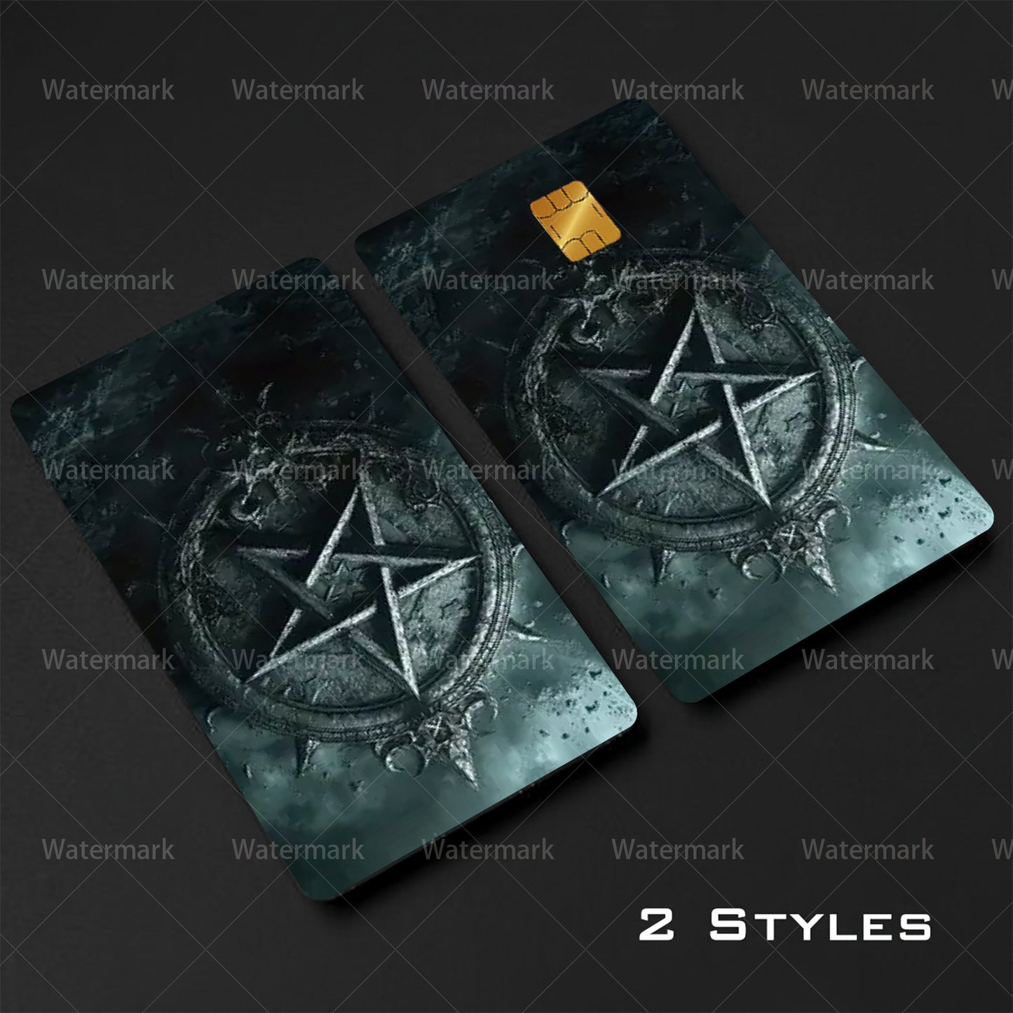 2 PCS Set Dark Mysterious Pentagram Themed Creative Credit Card Stickers,  Credit Card Skins That Are Ultra-Thin, Fingerprint-Resistant, And Scratch-Resistant, Suitable for Debit Cards, Transit Cards, And Credit Cards.