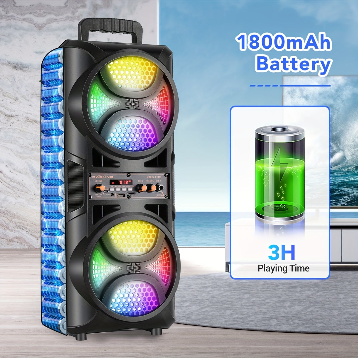 3000W Dual 16.51cm Portable Wireless PA Wireless Speaker  With Subwoofer, Loud Sound Powerful, Speaker Sound System, Karaoke Speaker System With Microphone, Remote Control, MP3/USB/SD, LED Battery Indicator Lights, High