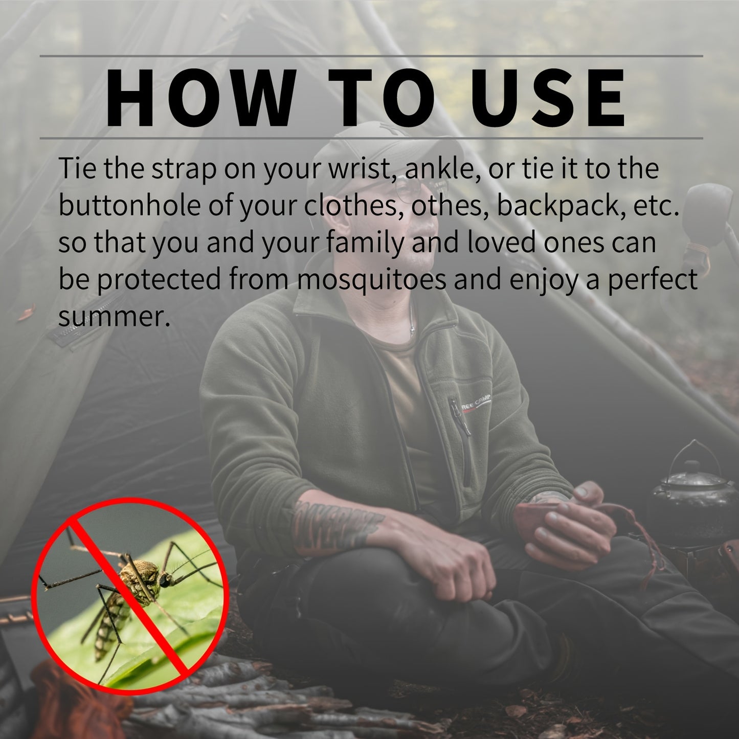 Electronic Mosquito Repellent Bracelet, Black, Fishing Mosquito Repellent, Comfortable to Wear, Physical Mosquito Repellent, Chemical-Free, Fashionable and Versatile, Unisex, 1 Piece