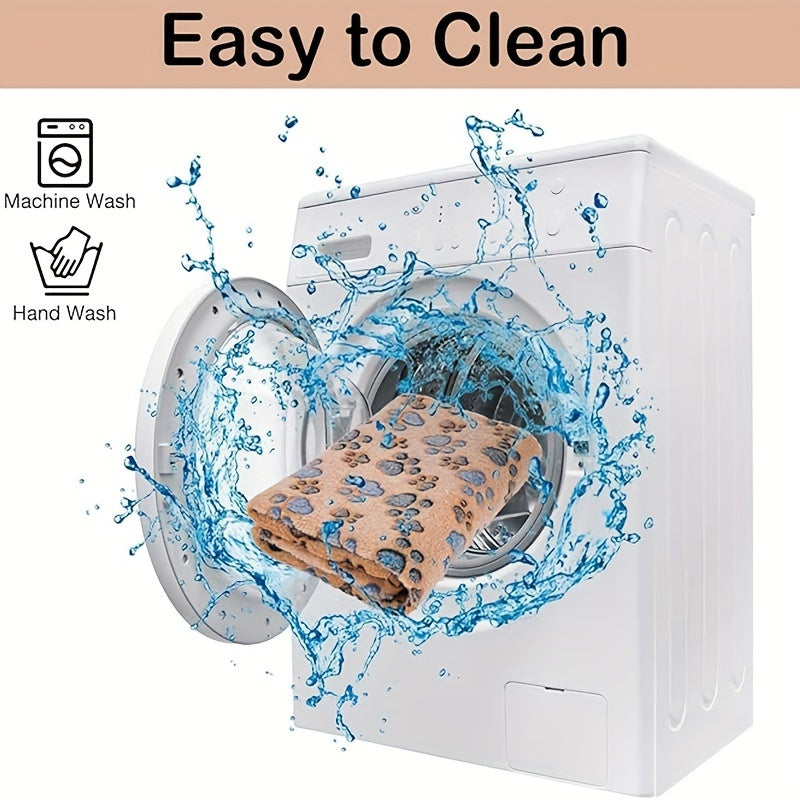 One Set of 8 Packs, Soft Flannel Pet Blankets for Dogs and Cats - Soft Polyester Fiber, Machine Washable with Paw Print Pattern - Versatile, Suitable for Small to Large Breeds