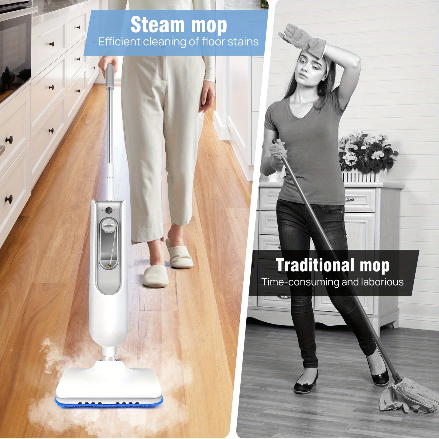 Floor Steamer Mop for Hard Floor Cleaner, Steam Cleaner Electric Mop 3-in-1 Hard floor Wet Dry Dust Flat Cleaning Mop with 400ml Tank, Lightweight Steam Cleaner with 2 Washable Cleaning Pads, Tile Floor Cleaner for Laminate F