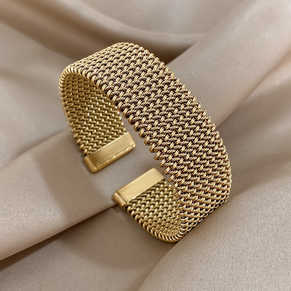 NEW Fashion  Woven Bracelet | 18K Golden Plated 304 Stainless Steel Metal Bracelet | Versatile Accessory for Daily and Party Occasions Silver and Golden Bracelet Women Jewelry Accessories