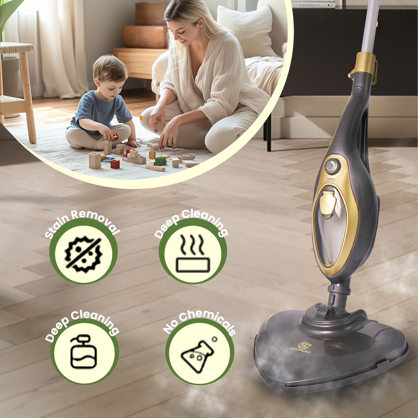 Steam Mop Floor Cleaner Carpet Steamer, 12-in-1 Mutlifunction Steam Cleaner Detachable Handheld Variable Control with Microfibre Pad for Carpets, Hard Floors, Bathroom, Kitchen