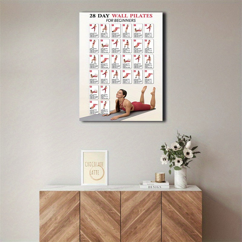 NEW 2 PCS Set 28 Day Wall Pilates for Beginners Yoga Guide with Step-by-Step Illustrations, Ideal for Home, Gym, Studio Decor, Bedroom & Study Room, Beginner Yoga Guide |Educational Wall Art, Pilates Equipment