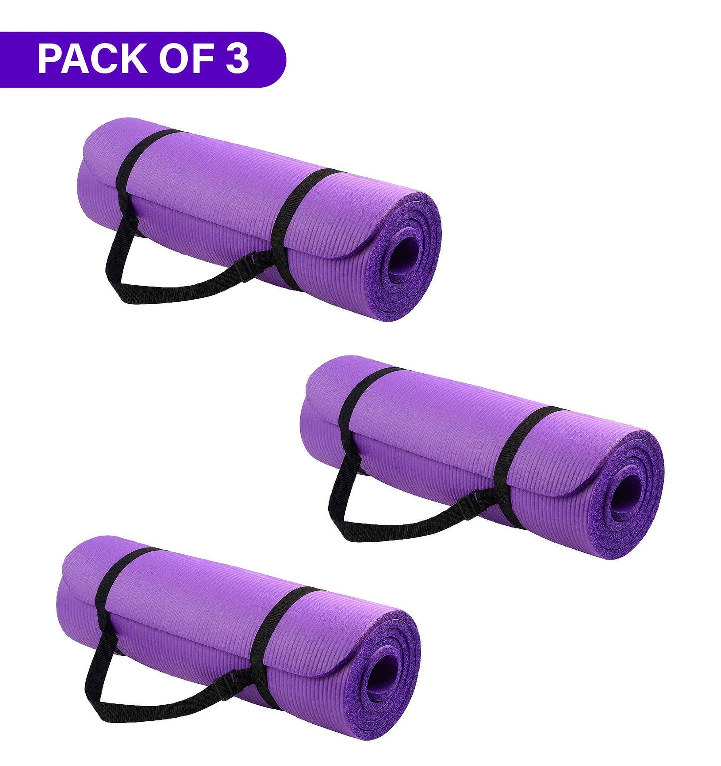 3 PCS Set Premium Yoga Mat – Non-Slip, Extra Thick Exercise Mat Pack of 3 (Purple)