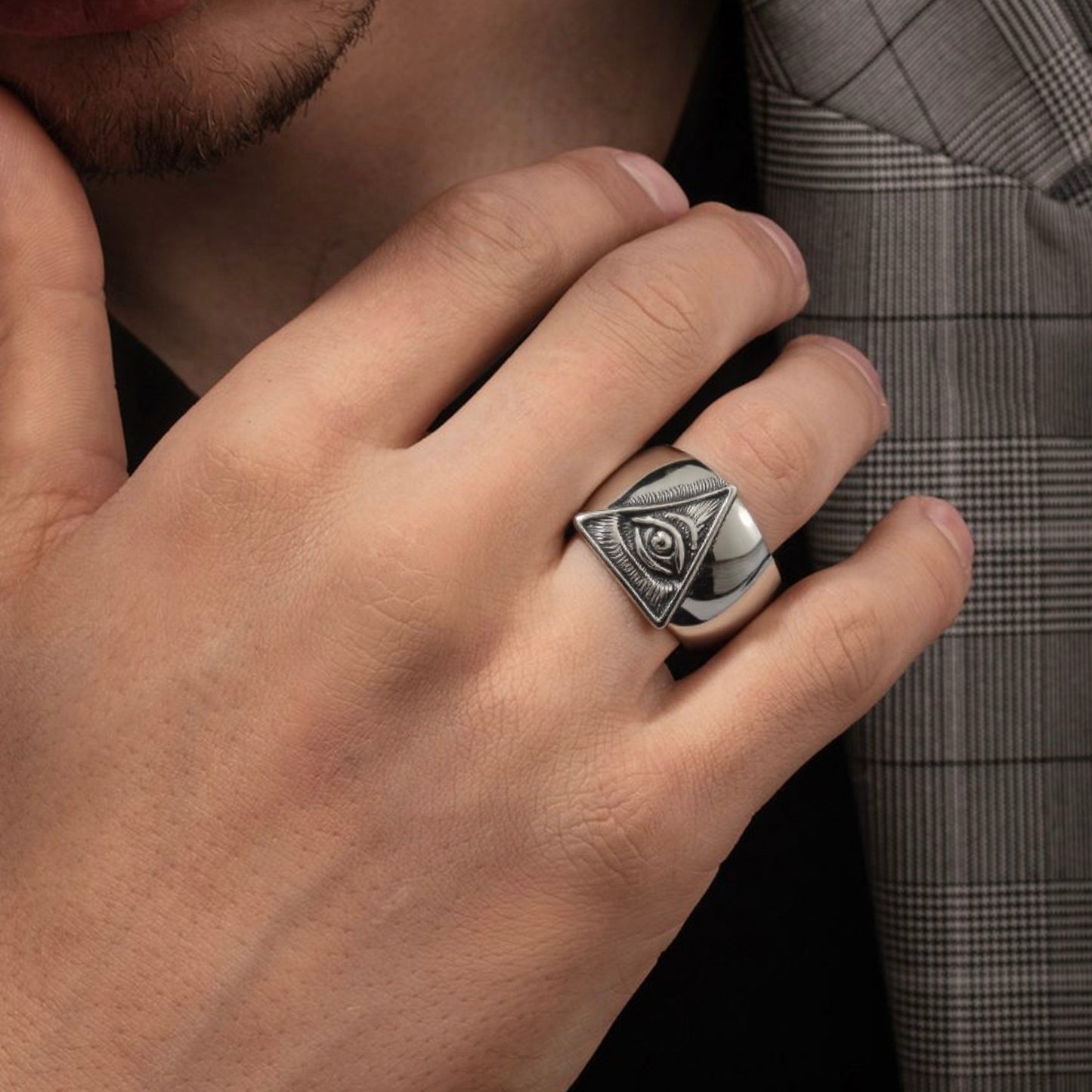 Illuminati Secret Society Women's Men's Ring, Vintage All-Seeing Eye Triangle , Cyberpunk Style, Suitable for Group Ceremonies Gathering Parties,  Jewelry Accessories