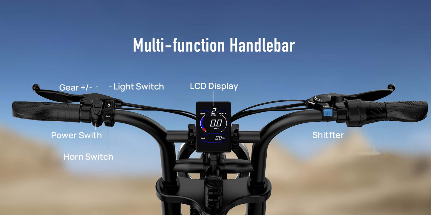 20"x4" Fat Tire Electric Mountain Bike T2 - 250W High-Efficiency Motor, 48V 15.6Ah Removable Battery, 25KM/H, 80-100 Mile Range, 7-Speed Transmission, Hydraulic Disc Brakes, LCD Display, Perfect for Snow & Rough Terrains