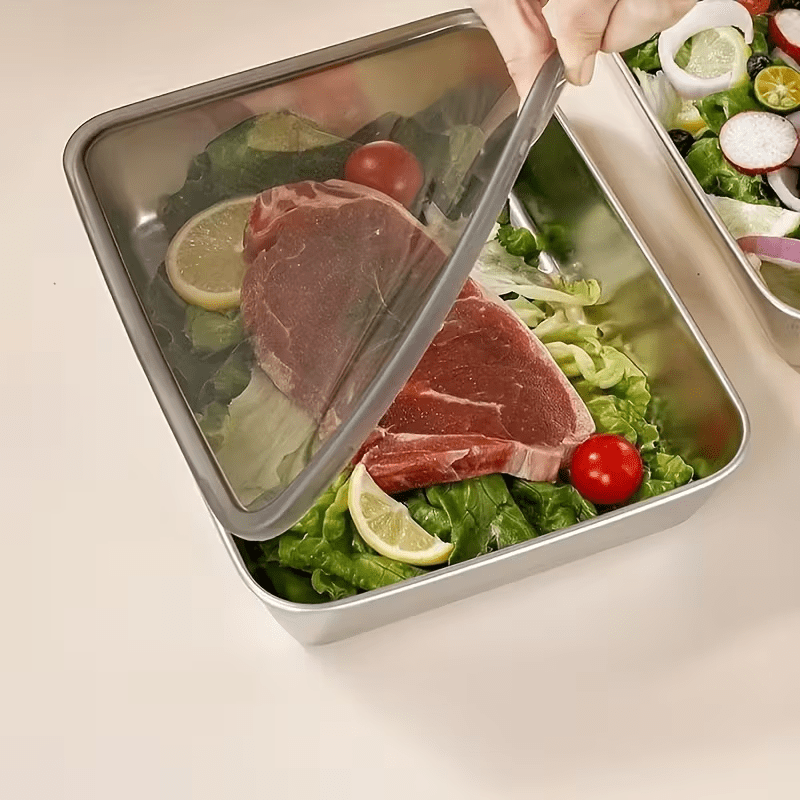 3 PCS Set Stainless Steel Food Storage Containers Leak-Proof, Stackable, Space-Saving - Heavy-Duty Stainless Steel Construction, Airtight Lid For Freshness - Ideal For Meal Prep, Fruits, Meats, Veggies, Leftovers, Fridge, Fre