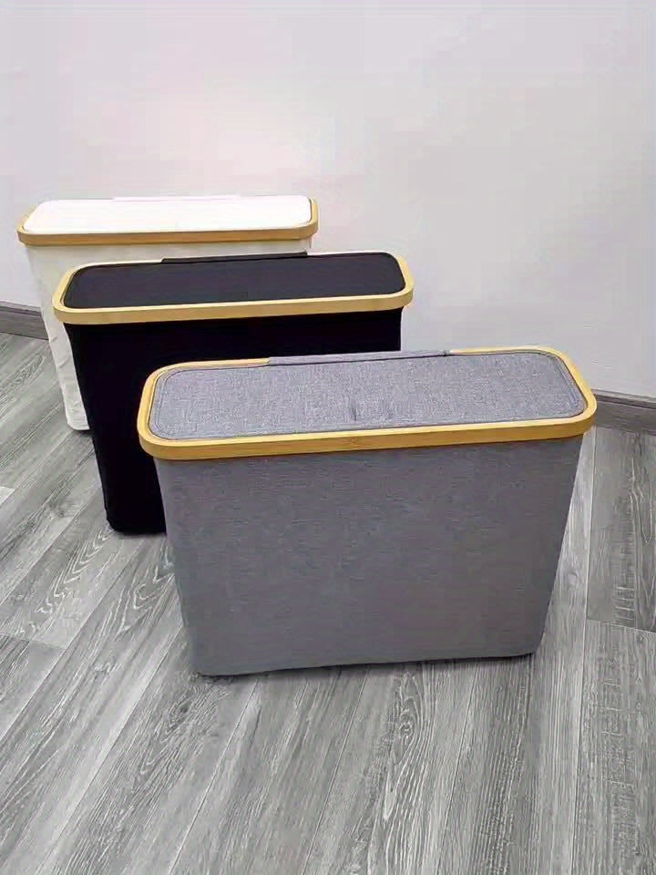 12 Rolls Bamboo Toilet Paper Holder with Lid - 30L Capacity, Modern Fabric Storage Basket for Bathroom, Kitchen, or Office, Multi-Purpose Organizer with Handle, Bathroom Organizer|Sleek Toilet Paper Holder|Durable Bamboo Mate