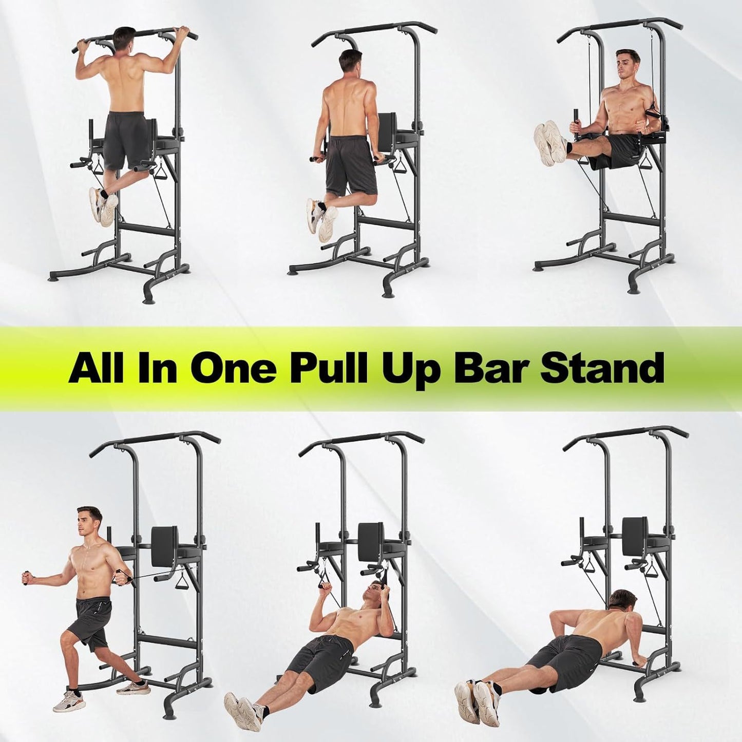 Home Gym Power Tower Pull-Up & Dip Station for Home Gym - Adjustable Height Range, 330LBS Capacity with Anti-Slip Suction Cups H-Steel Base Power Rack Women Men Sports Supplies