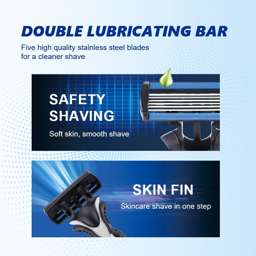 1 Handle +12 Six-Layer Replacement  Blades Set Head White and Black Handle Manual Shaving Razor Sets Men Grooming Tool Sets