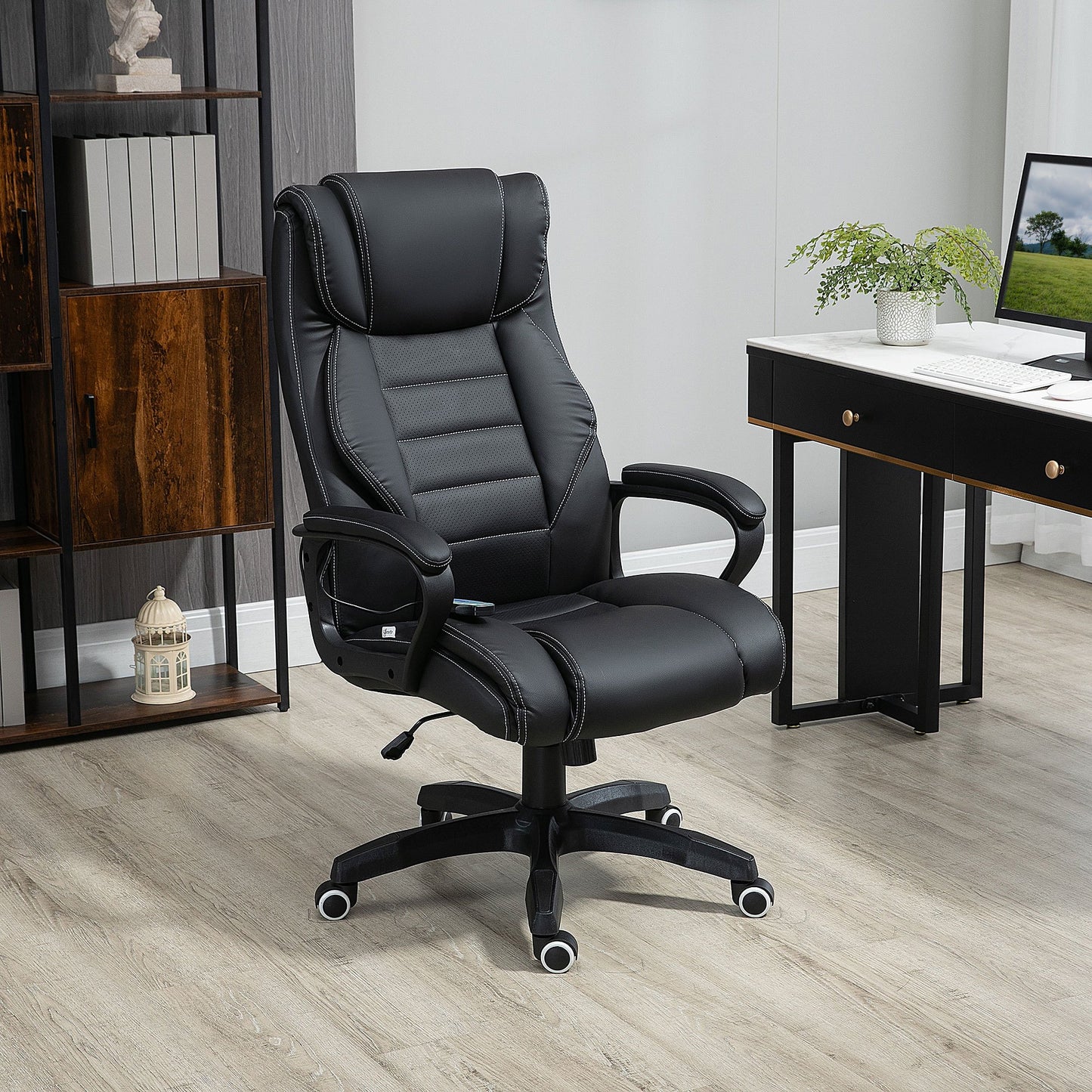 High Back Executive Office Chair 6- Point Vibration Massage Extra Padded Swivel Ergonomic Tilt Desk Seat