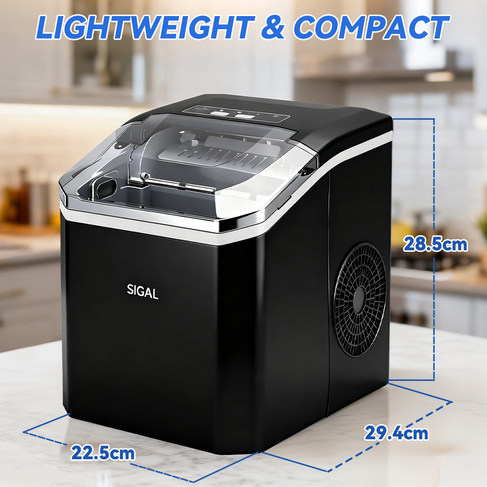 220V Portable Ice Maker Machine Automatic Self-Cleaning with Ice Scoop & Basket, 9 Ice Cubes in 6 Minutes, 12 KG in 24 Hours, Self-Cleaning, Quick ice making, Adjustable ice cubes. Perfect for Garden Parties, Christmas Party.