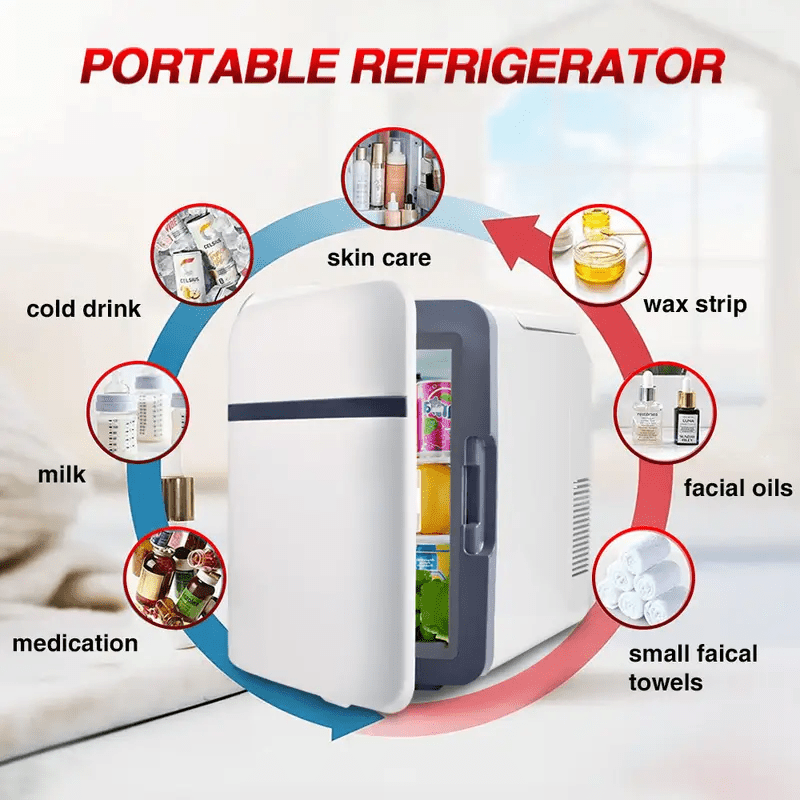 10L Portable Mini Fridge for Travel Outdoor Camping  Bedroom, Freezer Cooler and Warmer, Compact Design with Low Noise,  Food & Drink, Perfect for Small Spaces, Mini Refrigerator