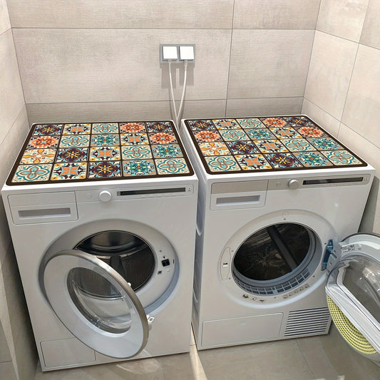 Vibrant Retro Mosaic Washing Machine Cover - Waterproof & Durable Diatomaceous Earth Material, 59.99cm X 50.01cm, Colorful Floral Patterns, Ideal for Kitchen Or Laundry Room Deco