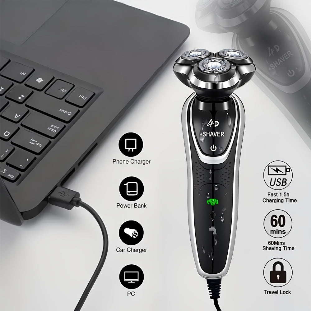 NEW Men's Electric Shaver, Wet & Dry Rechargeable Shaver with Magnetic Blades, USB Charging, Hair Trimmer, Grooming Kit - Men Grooming Tools  Ideal Father's Day Gift for Dad, Husband, or Male Friends