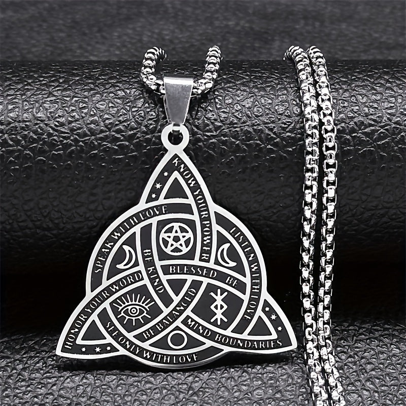 50cm in Box Celtic Trinity Witch Necklace with 304 Stainless Steel Pentagram And Triple Moon Goddess Jewelry N3406S02