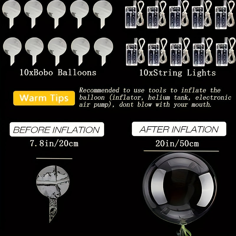 25PCS Set  (10 String Lights + 15 Balloons) Transparent Glitter Bubble Decorations, Suitable for Weddings, Engagements, Christmas, New Year, and Valentine's Day - Battery Operated (AA Batteries Not Included)