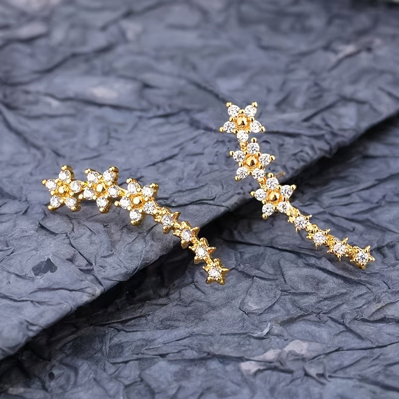 Stainless Steel Women's Sequined Floral Earrings - Elegantly Framed Stud Earrings, Low-Allergen Floral Studs Suitable for Sensitive Skin Tones, Perfect for Valentine's Gifts, Weddings, And Everyday Wear