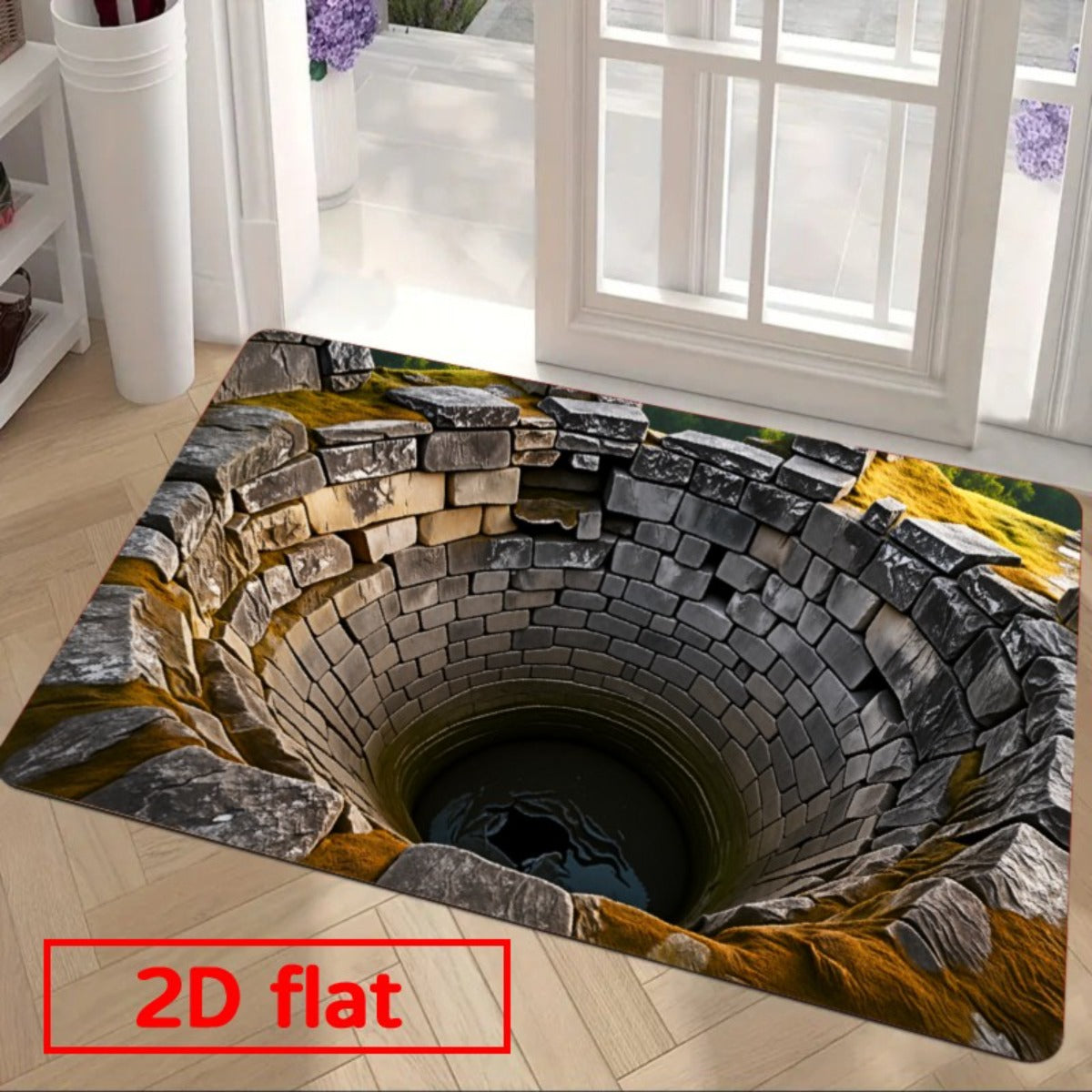 NEW Ancient Stone Door Flannel Mat | Heavy-Duty Floor with Non-Slip Sponge Base, Realistic Cave-In Illusion, Medieval-Look Stone Arch Design, for Indoor/Outdoor Entrance, Kitchen, Bathroom, Balcony (Dry Clean Only)