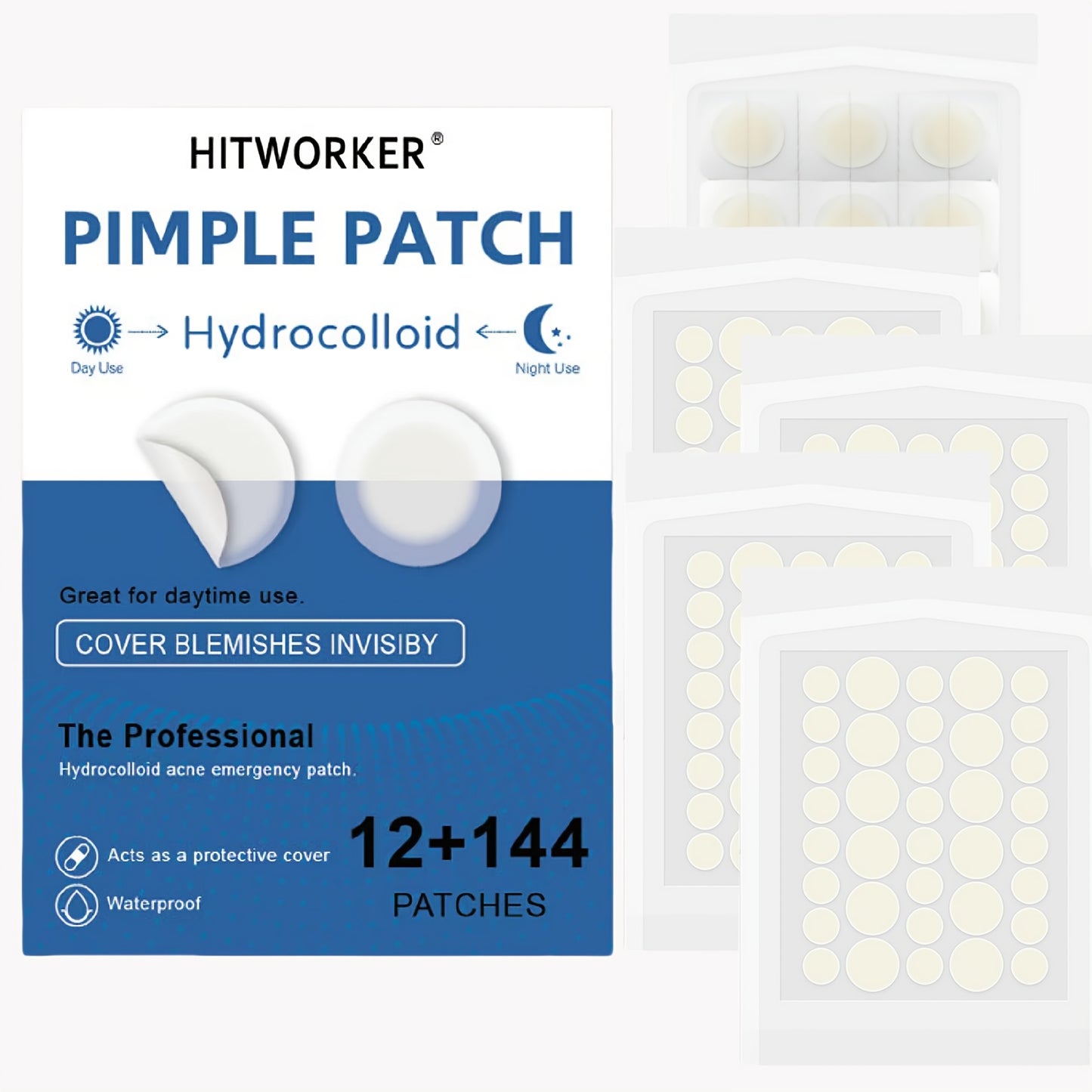 156 PCS Set of Day and Night Hydrocolloid Patches - Mild and Non-irritating, Cover and Blemishes - Essential for Facial Skin Care, Dust-free Paper Plastic Bag Sealed Packaging, Skin Care, Suitable for All Skin Types