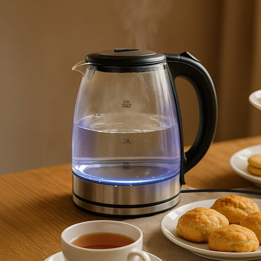 2L Electric Kettle Glass Fast Boil 1000W Teapot Blue LED With Stainless Steel Fast Boiling Auto Shut-off UK Plug