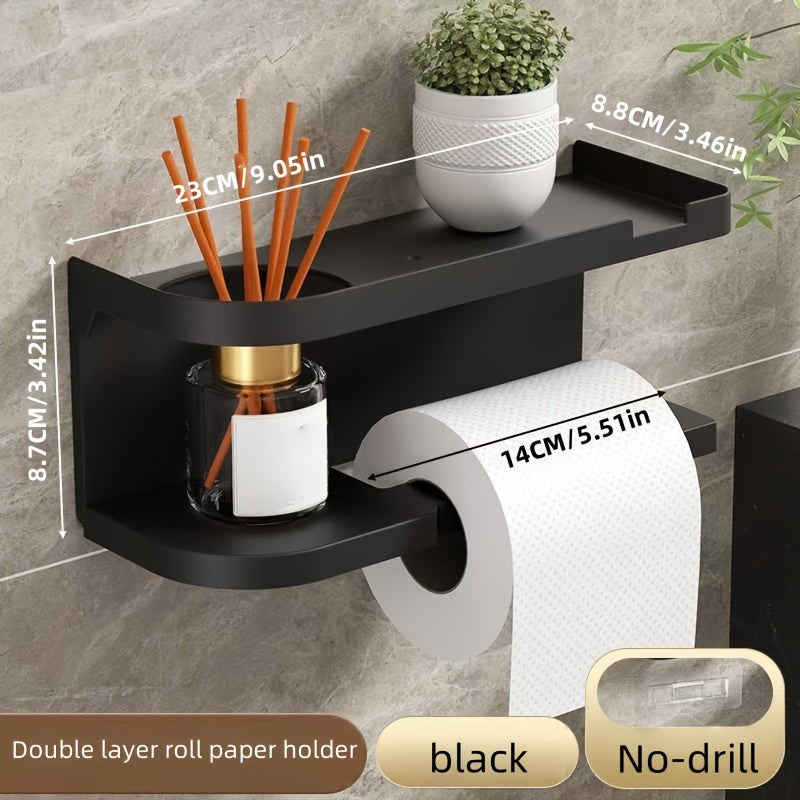 Modern & Wall-Mounted Toilet Paper Holder with Storage Shelf & Drawer - Space-Saving Bathroom Organizer with Knob, Multi-Tier Shelving System, Space-Saving Design for Home & Hotel Bathrooms, Toilet Paper Dispenser & (No Space